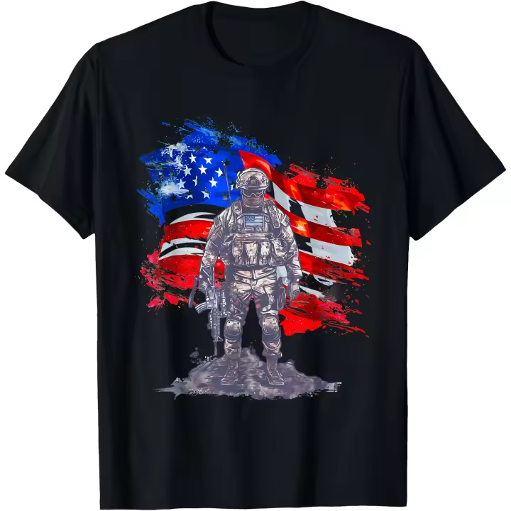 Camiseta de soldado americano con fondo de bandera desgastada para hombre - 1