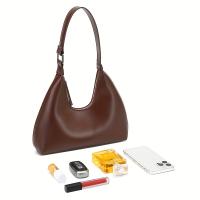 Bolso de hombro de media luna para mujer - Bolso retro para axila con cierre de cremallera, bolso de mano de cuero de grano superior de gran capacidad para desplazamientos y viajes, bolso de mano versátil en café, marrón claro, blanco, rosa, negro - details 2