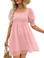 Vestido de verano de las mujeres 2023 Casual Flowy Beach Cuello cuadrado Linterna Manga corta Plisado Una línea Vestido Tie Mini vestido - details 15
