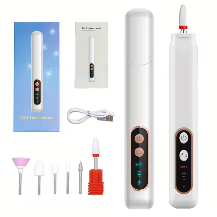 Juego de lima eléctrica para uñas, diseño portátil de acrílico con iluminación LED, carga USB, lima eléctrica de 3 velocidades - 1