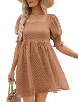 Vestido de verano de las mujeres 2023 Casual Flowy Beach Cuello cuadrado Linterna Manga corta Plisado Una línea Vestido Tie Mini vestido - details 9