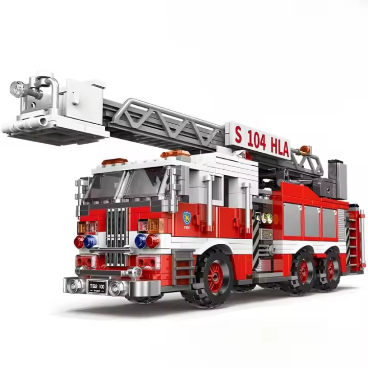 Juego de bloques de construcción de camión de bomberos con escalera urbana (711 piezas), bloques de camión de bomberos coleccionables, kit de construcción de bomberos, modelo regalo para niños y niñas, adultos, Navidad y cumpleaños - 1