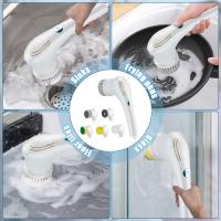 Cepillo de limpieza del hogar, Fregador Giratorio Eléctrico Potente con 5 Cepillos,Se Puede Cargar por USB para bañera de baño, Cocina, Ventana, bañera, Plato - details 8