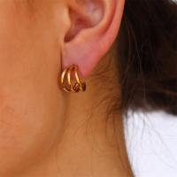 Pendientes redondos de acero inoxidable dorado para mujer, aro en capas punk - details 4