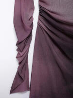 n Estampado de otoño de colores de tul plisado simple para mujer, vestido de malla informal de manga larga con - details 11