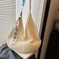 Bolso de mano de ganchillo de gran capacidad para mujer, bolsa tejida hueca ligera de estilo étnico, con correa bordada, tejido de algodón - details 29