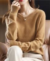 Suéter de punto de Cachemira y lana merina para mujer, camisa de manga larga con cuello en V, jersey, ropa de otoño, Top - details 6