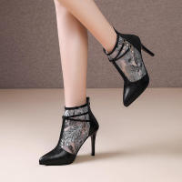 Elegantes Botas de Talón Alto Punta Afilada, Malla Transpirable, Tacón Negro, Primavera-Verano 2025 - details 4