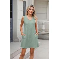 Nuevo Vestido informal de verano con cuello en V y Color sólido con cierre de palacio y bolsillo para mujer - details 1