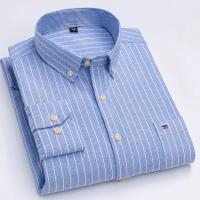 Camisa a cuadros con botones de manga larga 100% algodón para hombre, camisas Oxford a rayas a cuadros con un solo bolsillo en el pecho para trabajo, informales, de ajuste estándar - details 8