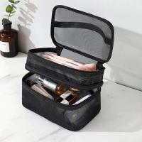 Bolsa organizadora de maquillaje grande para mujer, almacenamiento de cosméticos de viaje de malla transparente a la moda, artículos de tocador de 1/2/3 capas - details 7