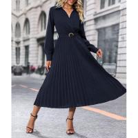 Vestido de manga larga plisada para mujer, elegante, hermoso, color sólido, moda - details 6