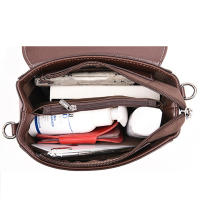 Bolso de hombro de cuero PU para mujer, bandolera de gran capacidad con solapa pura, Simple, a la moda, Color sólido - details 17