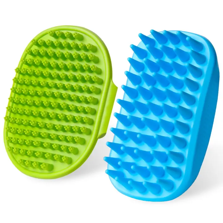 Cepillo de baño para perros con mango ajustable, cepillo de champú para perros, cepillo de ducha para perros con mango ajustable, adecuado para Deshedding, lavado, masaje y cuidado de mascotas, 2 piezas - 1