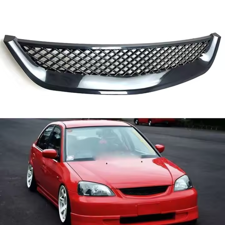 Rejilla de malla para capó de motor delantero, parachoques negro brillante, parrilla de carreras para Honda Civic JDM tipo R 2001-2003 2DR/4DR EM/ES - 1