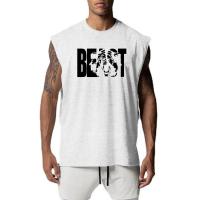 Camiseta sin mangas de gran tamaño con corte lateral abierto para hombre, ropa de culturismo de secado rápido con estampado de l - details 13