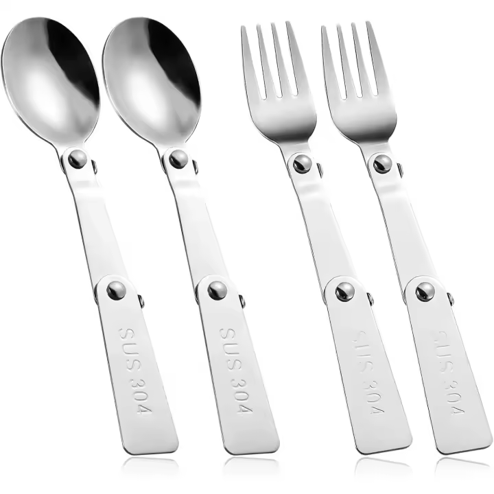 Juego de tenedor y cuchara plegable de 4 piezas, vajilla portátil de cuchara y tenedor plegable de acero inoxidable para viajes al aire libre, utensilios de repuesto para acampar, Compatible con termo Funtainer, tarro de comida de 16 oz - 1