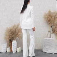 Blazer de mujer de un solo botón con perlas, blazer de oficina delgado, traje de pantalón acampanado, conjunto de talla grande, - details 1