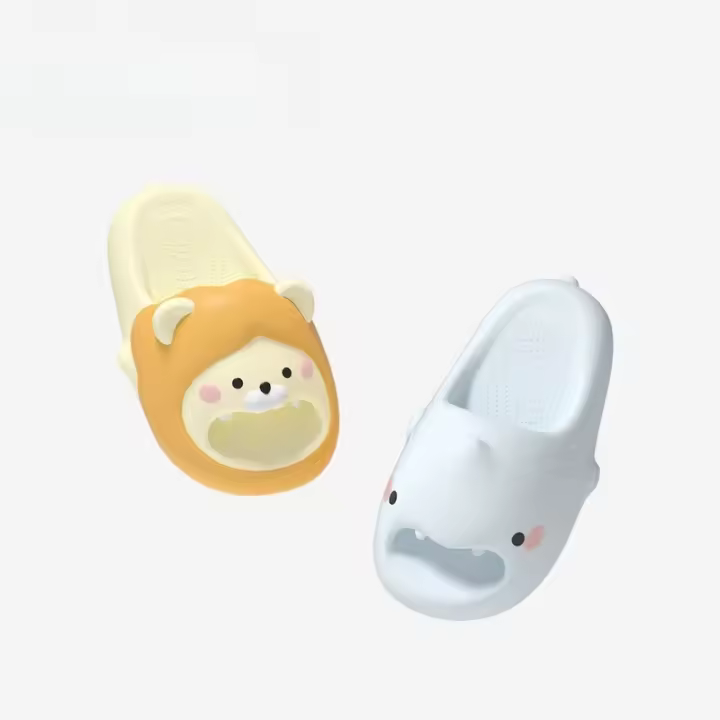 Izquierda león derecha tiburón lindo de dibujos animados zapatillas mujer verano casa fondo grueso silencioso pareja hogar sandalias masculino - 1