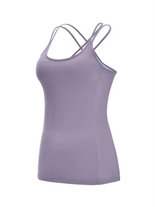Camiseta morada sin mangas con tirantes y sujetador extraíble incorporado para mujer - 1