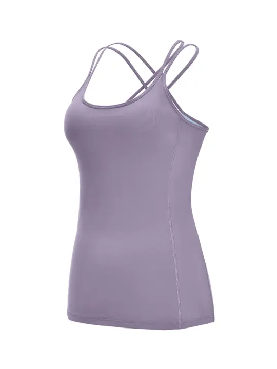 Camiseta morada sin mangas con tirantes y sujetador extraíble incorporado para mujer - 1