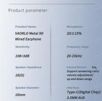 Auriculares con cable de Metal de graves pesados 9D HIFI, auriculares digitales tipo C/3,5mm AUX con micrófono, auriculares internos, auriculares de música deportiva para Samsung y Android - details 10