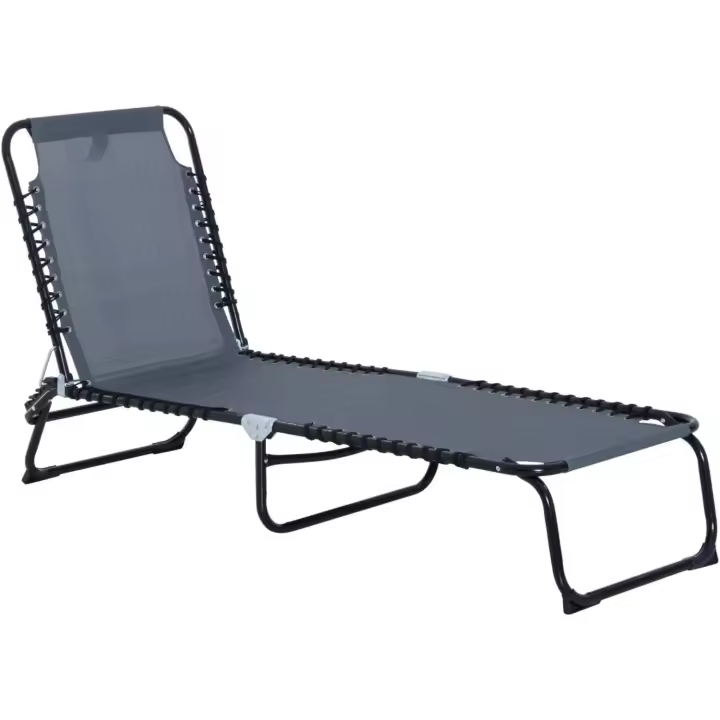 Silla Reclinable de Jardín con Sistema de Cordones para Exterior Marco Acero 197x58x30 cm Crema - 1