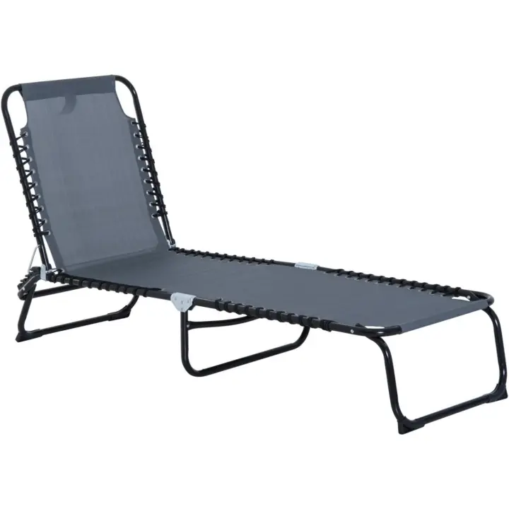 Silla Reclinable de Jardín con Sistema de Cordones para Exterior Marco Acero 197x58x30 cm Crema - 1