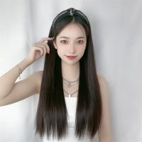 Extensión de cabello sintético negro con Clip, accesorios para cabello marrón, peluca con diadema larga y recta, peluca resistente al calor, media peluca con diadema - details 1