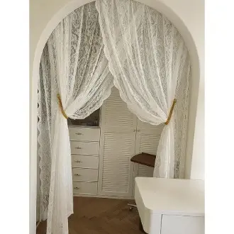 Cortina de tul con diamantes y encaje negro para dormitorio y sala de estar, 1 pieza, cortina translúcida con estilo pastoral. - 1