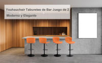 Taburetes Altos de Cocina Juego de 2, Taburete de Bar Regulable en Altura en Cuero PU, Taburete Alto con Respaldo y Reposapiés, Taburete Cocina Giratorio, Moderno, Naranja - details 0