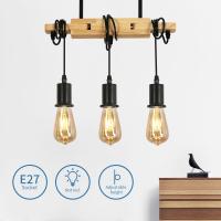 Goeco Lámpara Colgante Vintage de Techo de Madera y Hierro con 3 Bases para E27 - details 4