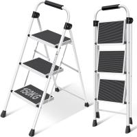 Escalera Plegable 4 Peldaños, Escalera de Tijera con Pedales Antideslizantes Anchos, Barandilla, Escalón Taburete de Acero Portátil Uso Hogar Cocina Oficina, Carga hasta 150 kg, Blanco - details 20