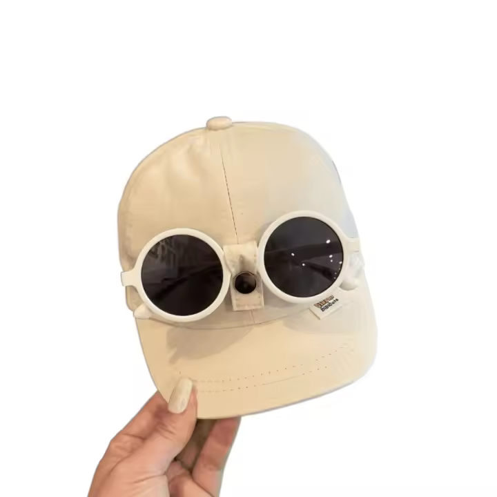 Sombrero de béisbol de ala corta para niños, protector solar de Color sólido, sombrero para el sol para niños, gafas de sol desmontables Anti-UV, gorra con visera para niñas - 1
