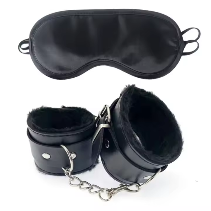 Esposas sexuales de cuero PU con máscara para ojos, Juguetes sexuales para parejas, juegos para adultos, ataduras de Bondage esclavo, accesorios eróticos, 2 uds. - 1