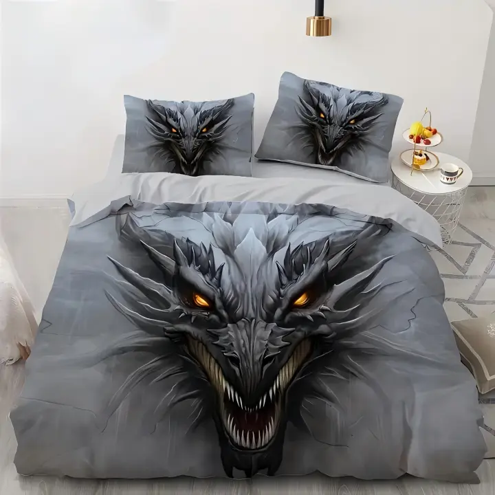 Juego de Cubierta de Edredón de Dragón Angry 3D Estilo de Tema de Animal para Ropa de Cama - 1