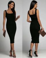 Vestido Bodycon de Moda Verano Cuello Cuadrado Kintted de Lino Khaki Vestido Mid de Moda para Mujeres Estilo Casual y Adelgazado - details 2