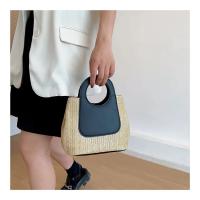 Bolso de paja de retales de Color Vintage, bolso tejido a mano de gran capacidad, bolso de hombro Simple de moda - details 4