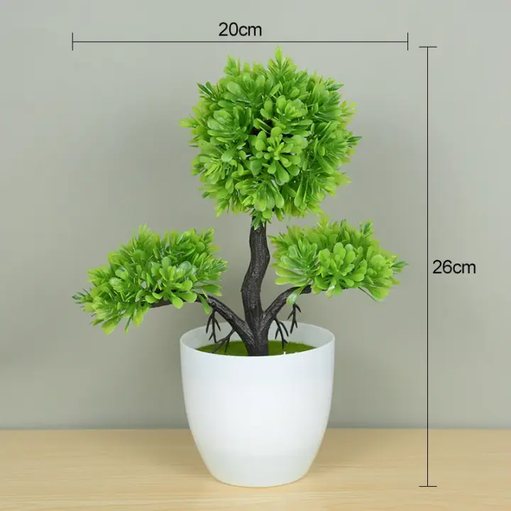 Plantas artificiales en maceta, bonsái verde, árbol pequeño, plantas de hierba, adorno en maceta, flores falsas para decoración del jardín del hogar, fiesta de boda - 1