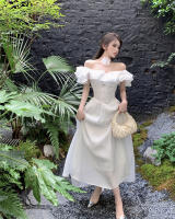 Dulce Hada Francesa para el Verano 2025, con un temperamento de alta gama y nicho. Vestido largo suave con hombros descubiertos de Tencel - details 15