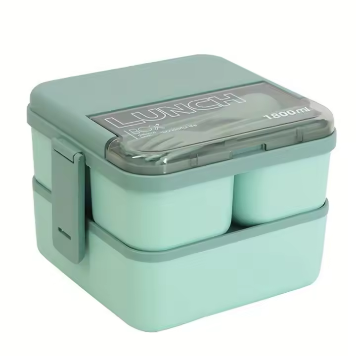 Fiambrera de 1800ML Tupper Segura para Microondas, Impermeable, Portátil con 4 Compartimentos y Cubiertas Ideal para el Colegio - 1