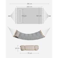 Hamaca de Bambú con Barras Separadoras Curvas Desmontables, Almohada, 200 x 140 cm, Carga 225 kg, Gris y Beige - details 1