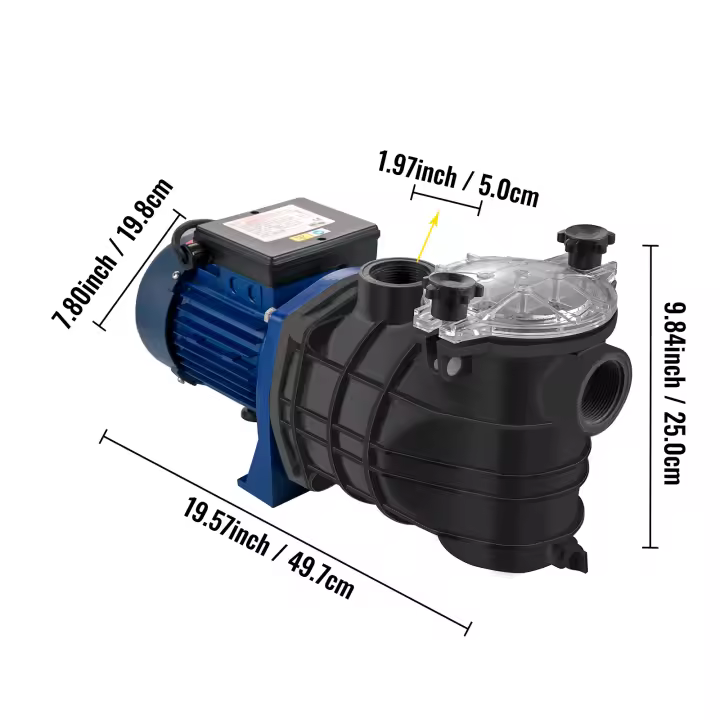 SucceBuy Bomba de piscina de 1 HP, 750 W, bomba de piscina de interior/suelo con cesta de filtro, entrada/salida de 1,97" - 1