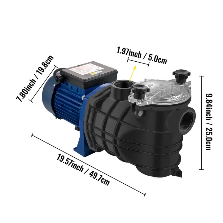 SucceBuy Bomba de piscina de 1 HP, 750 W, bomba de piscina de interior/suelo con cesta de filtro, entrada/salida de 1,97" - 1