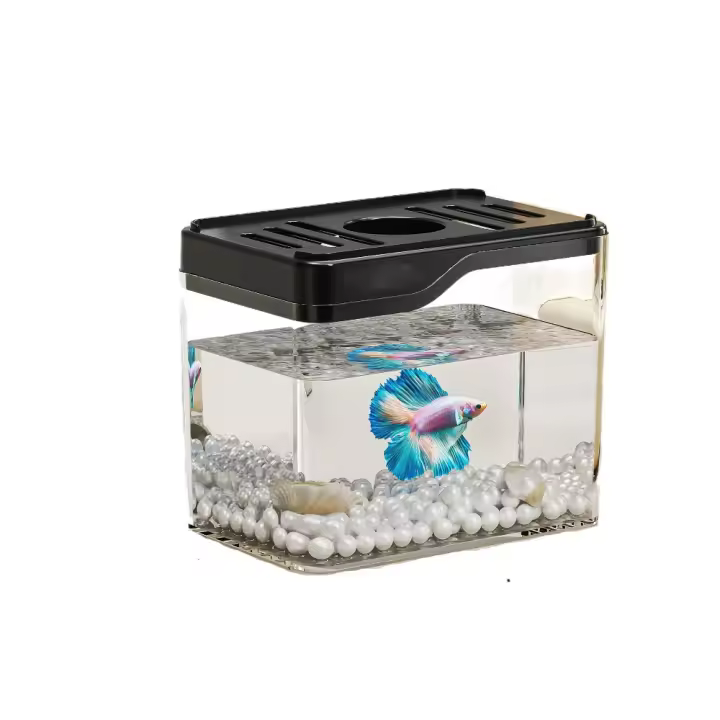 Mini pecera transparente para acuario, pecera de escritorio de plástico resistente a caídas, apilable, cuadrada, para oficina, sala de estar ecológica - 1