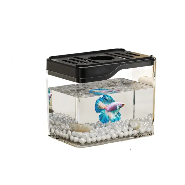 Mini pecera transparente para acuario, pecera de escritorio de plástico resistente a caídas, apilable, cuadrada, para oficina, sala de estar ecológica - 1