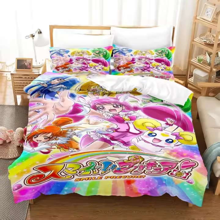 Juego de Ropa de Cama de Anime Pretty Cure Funda de Edredón, Funda de Almohada, Acolchado de Rey y Reina Tamaño Cero - 1