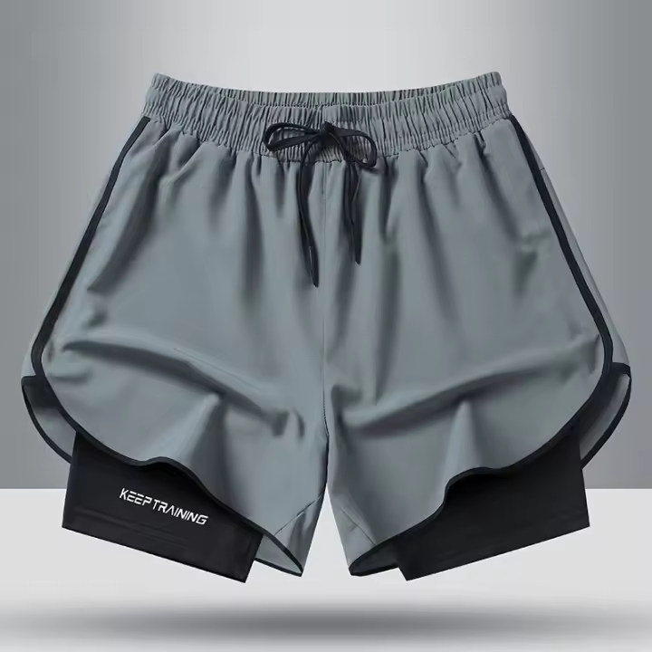 Pantalones cortos deportivos 2 en 1 para hombre, para correr rápido, gimnasio con bolsillos para exterior - 1