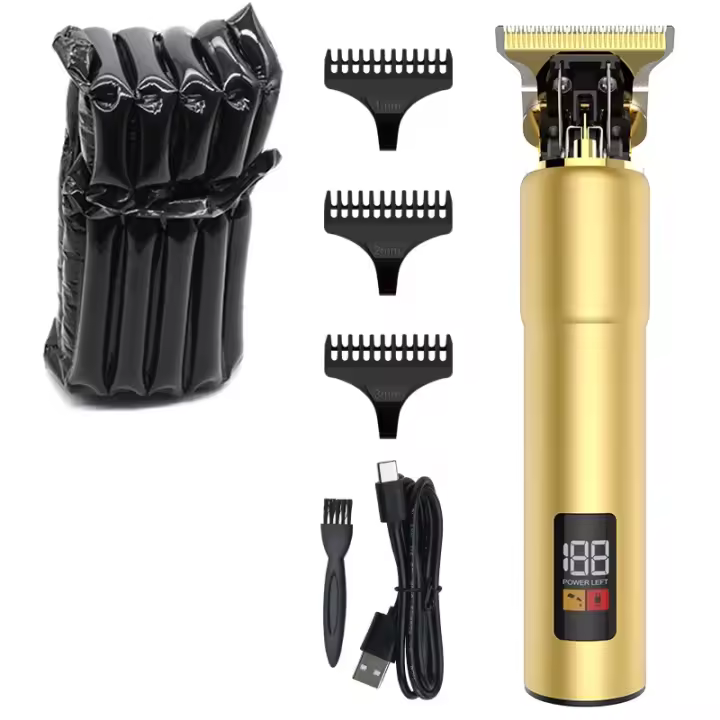 Cortadora de pelo profesional lavable con carcasa de metal, potente cortadora de pelo eléctrica LCD para Barba, 10W - 1