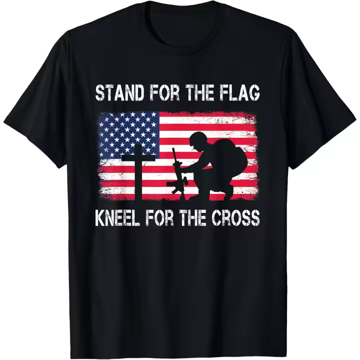 Camiseta con soporte para la bandera arrodillarse para la cruz veterano soldado de EE. UU. - 1